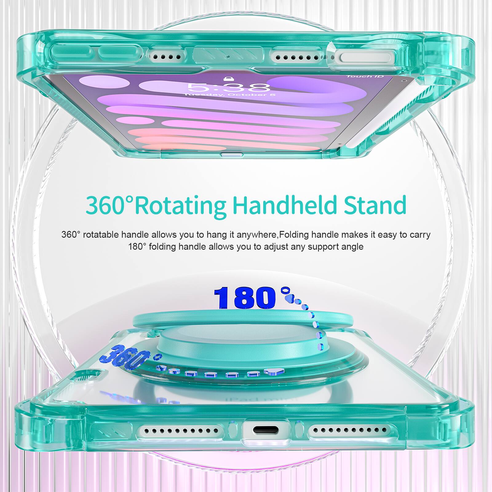 5:33 Fesday Ut8b8r - 360° Rotating Handheld Stand

360° rotatable handle allows you to hang it anywhere. Folding handle makes it easy to carry. 180° folding handle allows you to adjust any support angle.