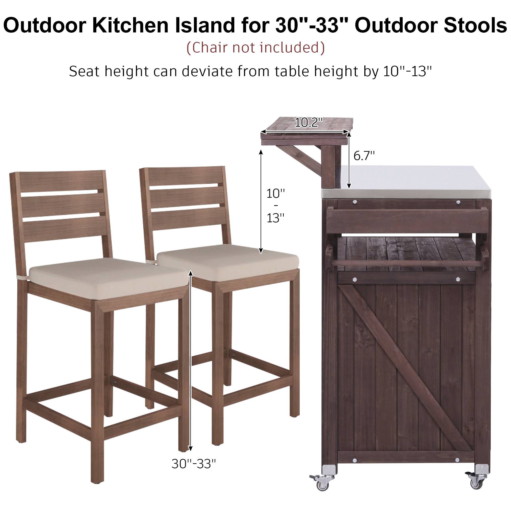 Outdoor Kitchen Island for 30"-33" Outdoor Stools  
(Chair not included)  
Seat height can deviate from table height by 10"-13"  

- 10.2"  
- 6.7"  
- 10"  
- 13"  
- 30"-33"
