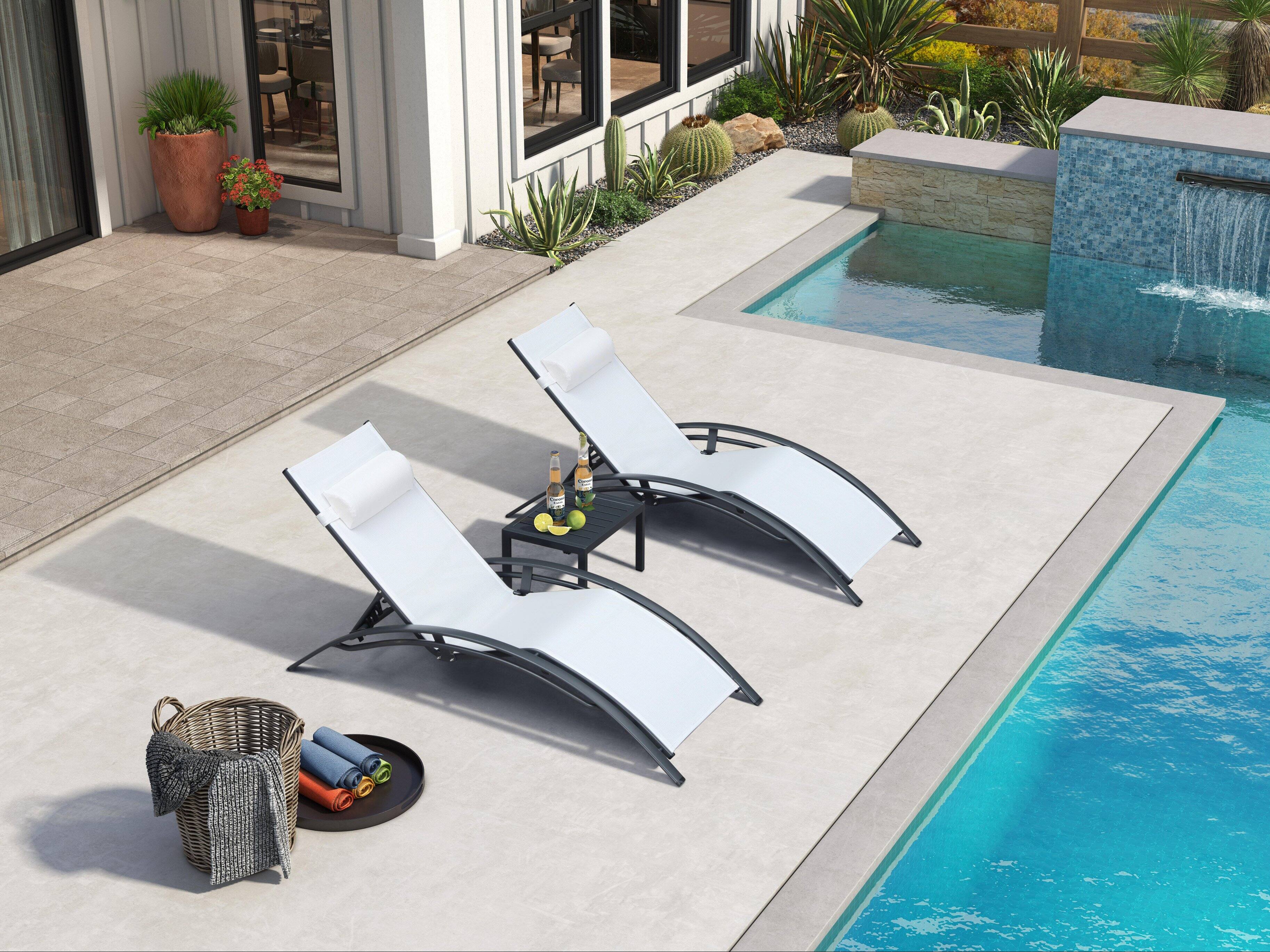 Alt View 1. PURPLE LEAF - 3-Pieces Aluminum Outdoor Chaise Lounge Patio Lounge Chair with Side Table, White - White.