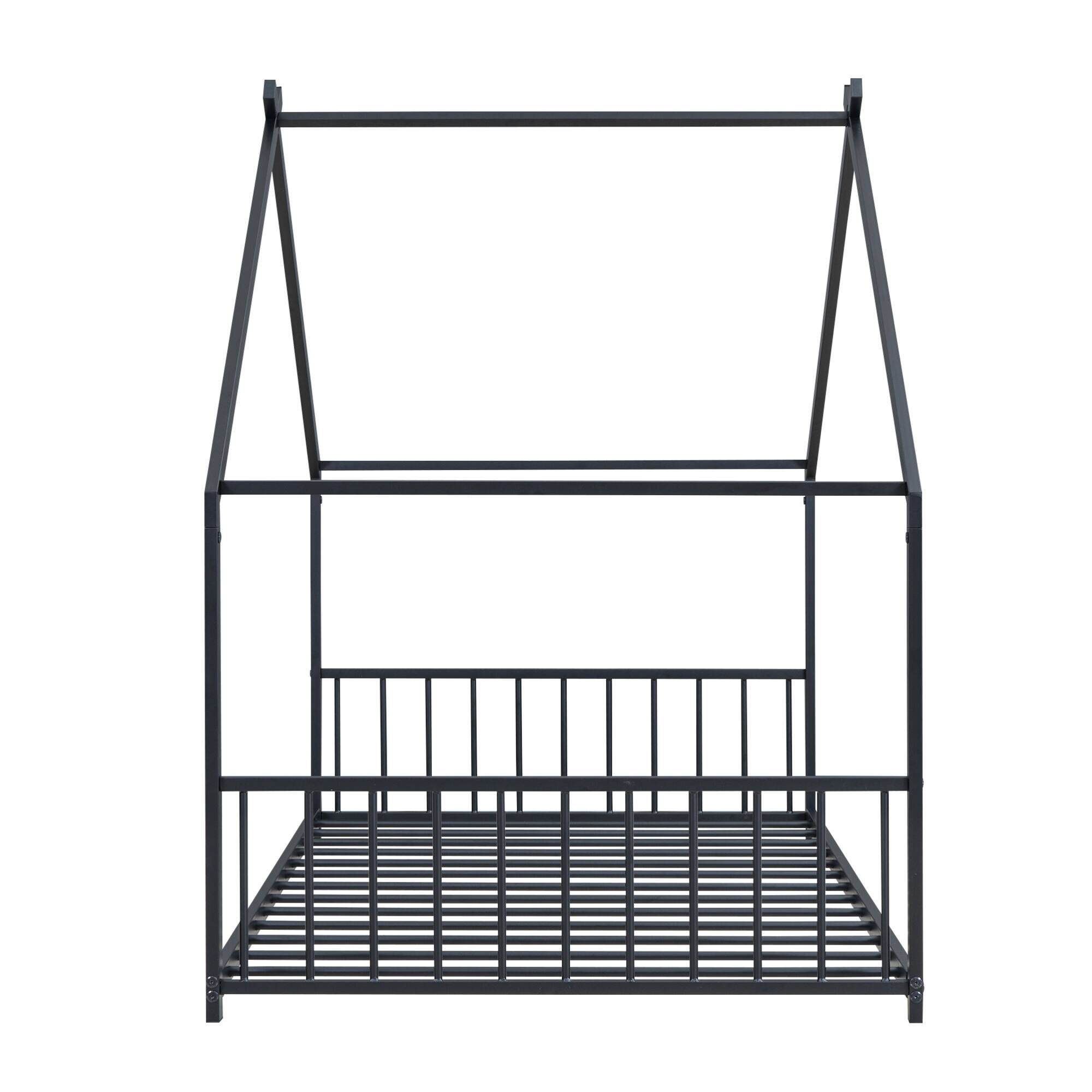 Alt View 2. GOODSILO - Twin Size Metal House Frame Bed with Playful Roof Design for Children's Bedroom and Play Area - Black.