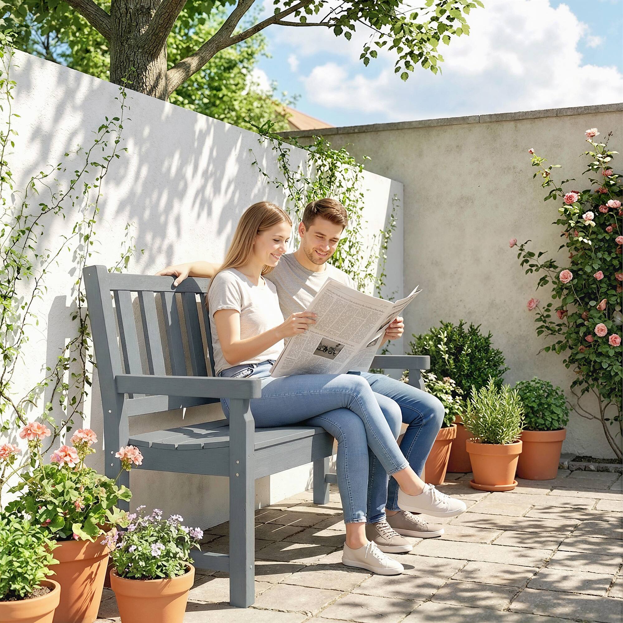 Alt View 1. Outsunny - Garden Bench, HDPE Outdoor Bench with 530 lbs Capacity, Curved Seat for Backyard, Park, Porch - Gray.