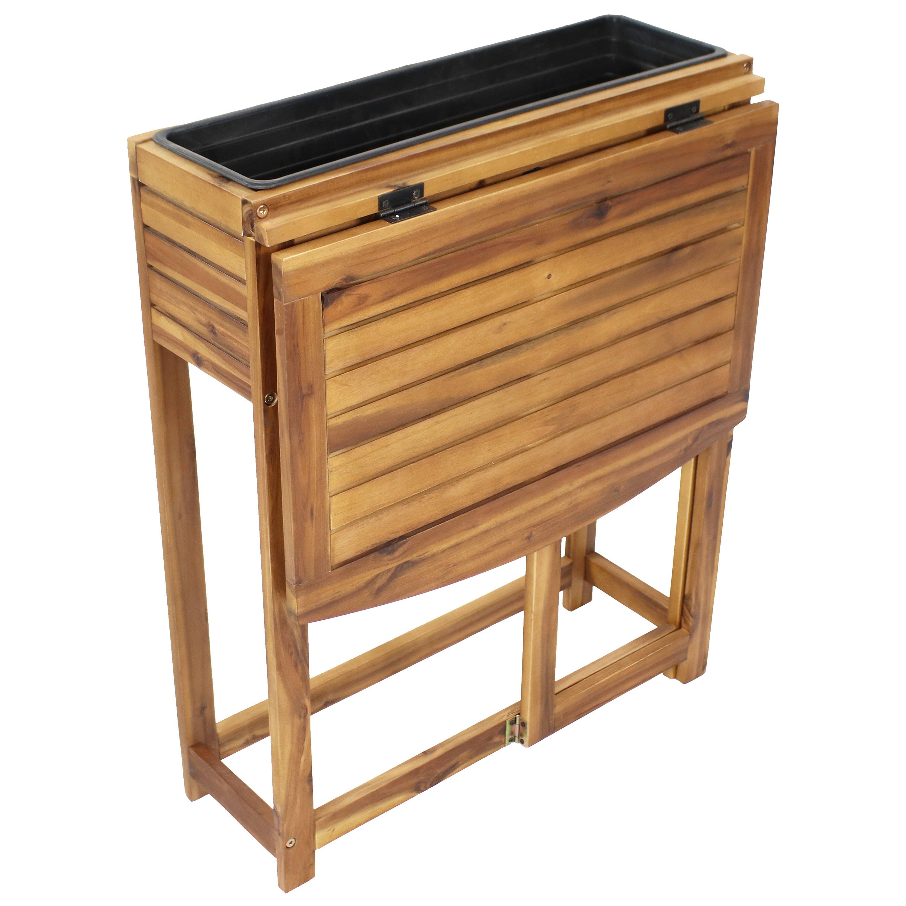 Alt View 4. Sunnydaze - Acacia Wood Folding Table with Planter Box - 30.5" H - Natural.