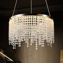 Loheer - 16 inch Crystal LED Chandelier, Modern Chrome Finish, Adjustable Height for Living Room