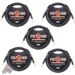 Pig Hog - Tour Grade 6 ft Instrument Cable 1/4 Inch to 1/4 Inch Straight Connectors - PH6R - 5 Units