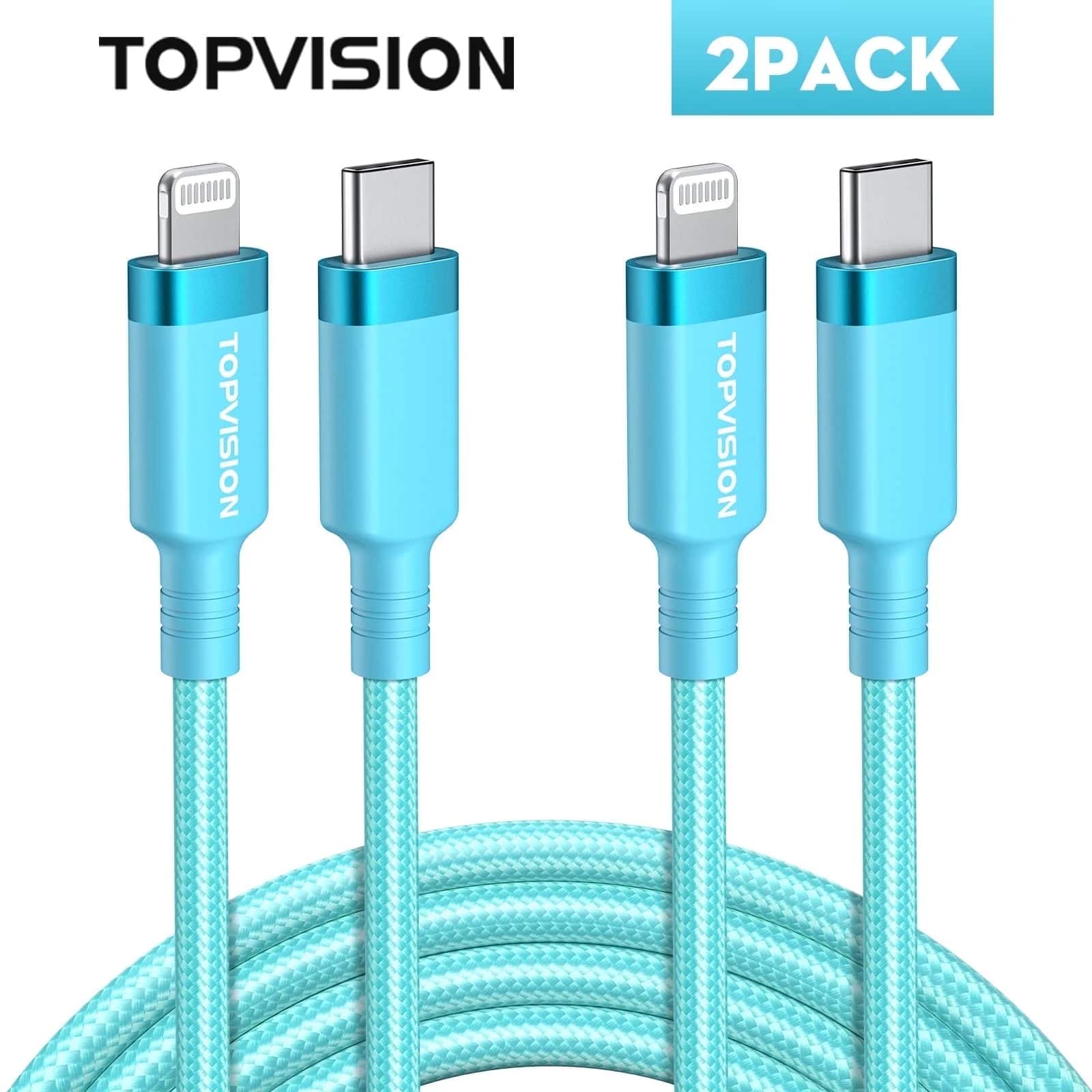 6FT Cable, TOPVISION Fast Charge Nylon Braided Cable, USB A to Lightning Cable Compatible iPhone 14 Pro/13 mini/13/12/11
