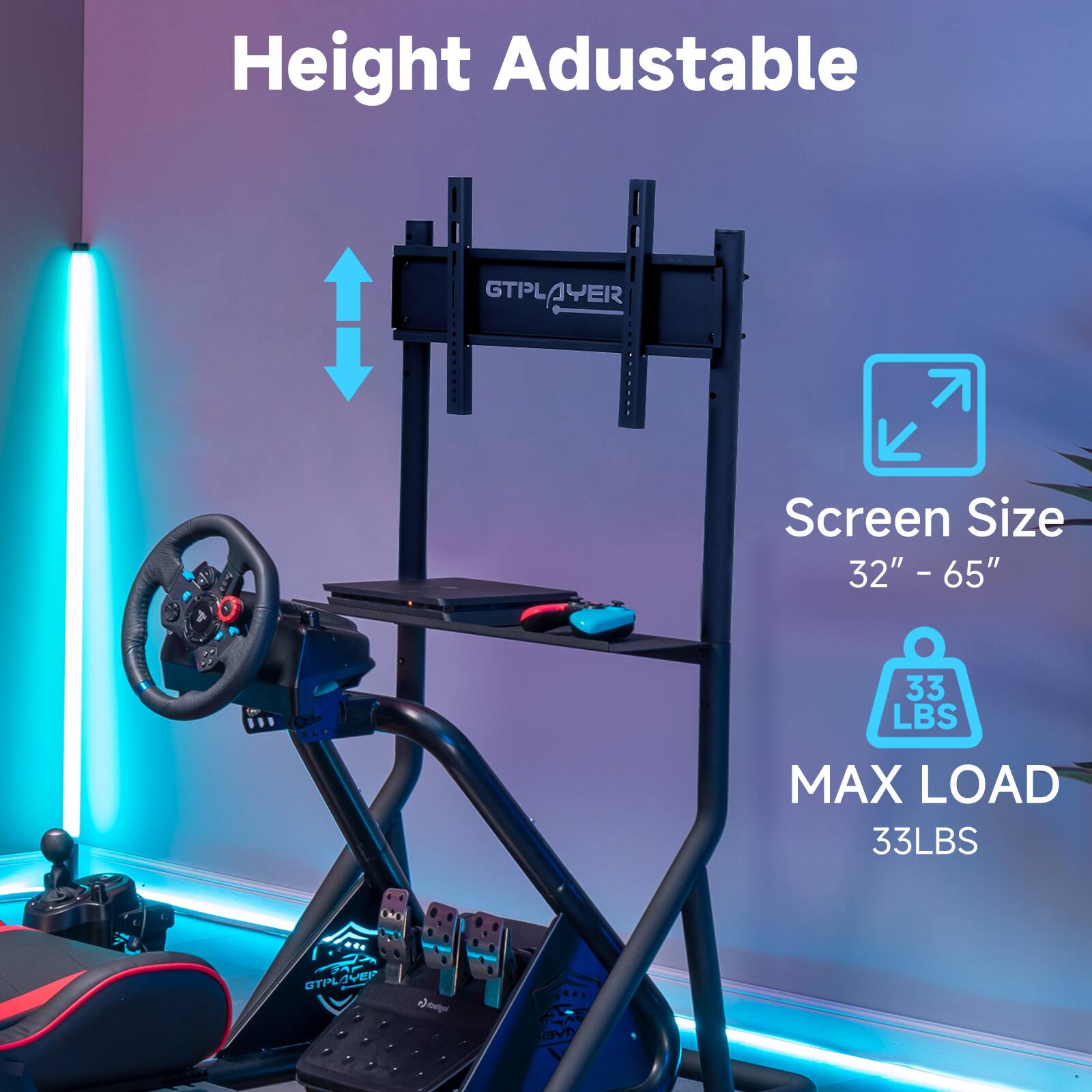Height Adjustable  
Screen Size: 32" - 65"  
Max Load: 33LBS