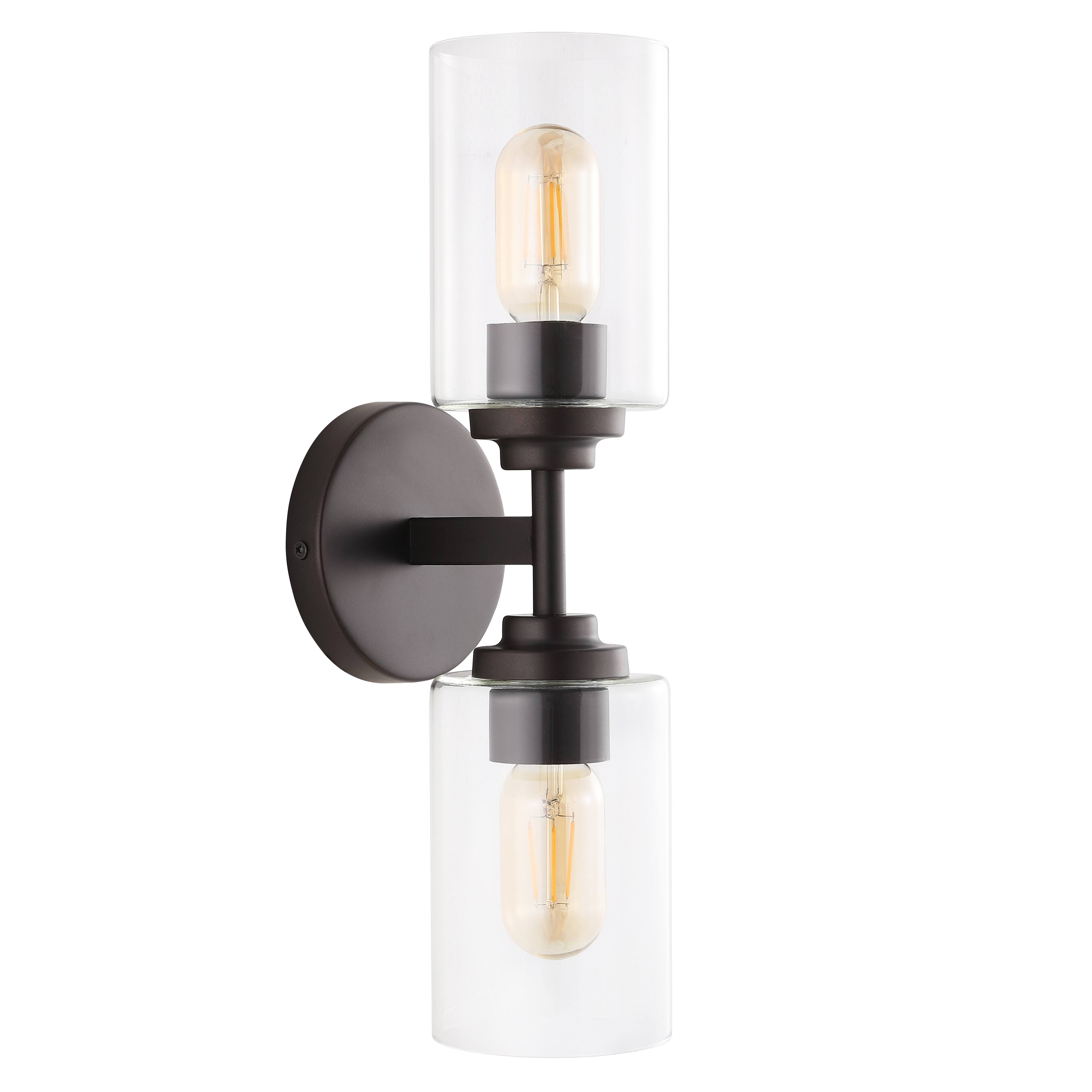Alt View 9. Jonathan Y - Giles 16" 2-Light Farmhouse Industrial Iron Cylinder LED Sconce, Oil Rubbed Bronze/Clear - Oil Rubbed Bronze.