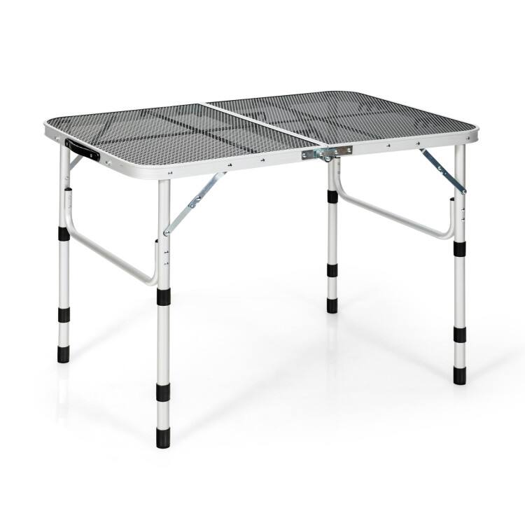 Alt View 1. Mondawe - Folding Grill Table with Iron Mesh Top, Adjustable Height 4 Settings for Camping BBQ - Grey.