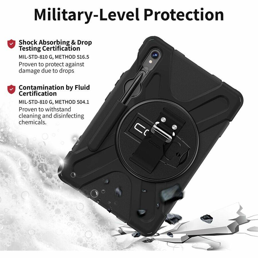 Military-Level Protection

- Shock Absorbing & Drop Testing Certification  
  MIL-STD-810 G, METHOD 516.5  
  Proven to protect against damage due to drops

- Contamination by Fluid Certification  
  MIL-STD-810 G, METHOD 504.1  
  Proven to withstand cleaning and disinfecting chemicals.