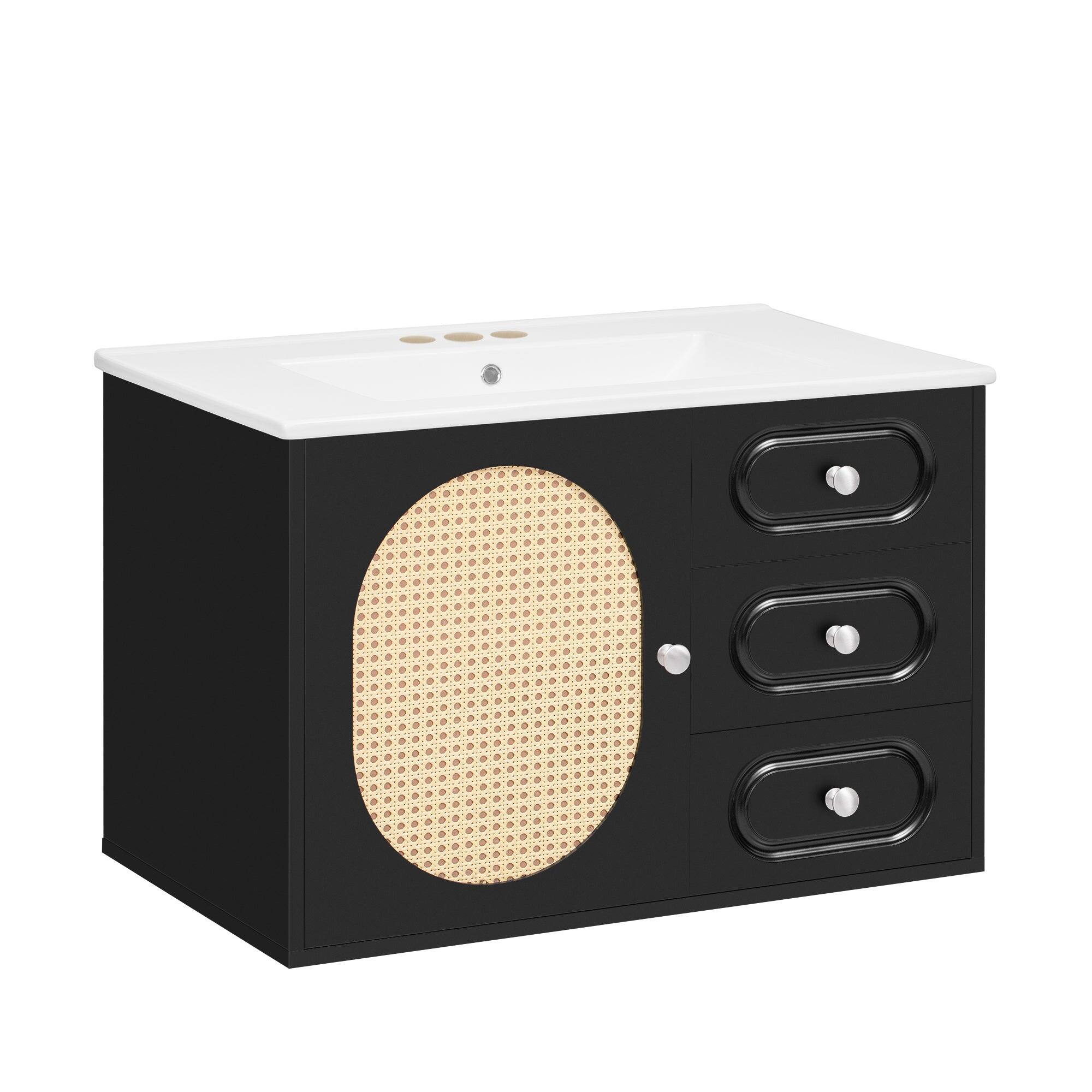 Alt View 9. Boyel Living - 30 Inch Mid Century Bathroom Vanity with Ceramic Sink and Two Drawers Black - Black.