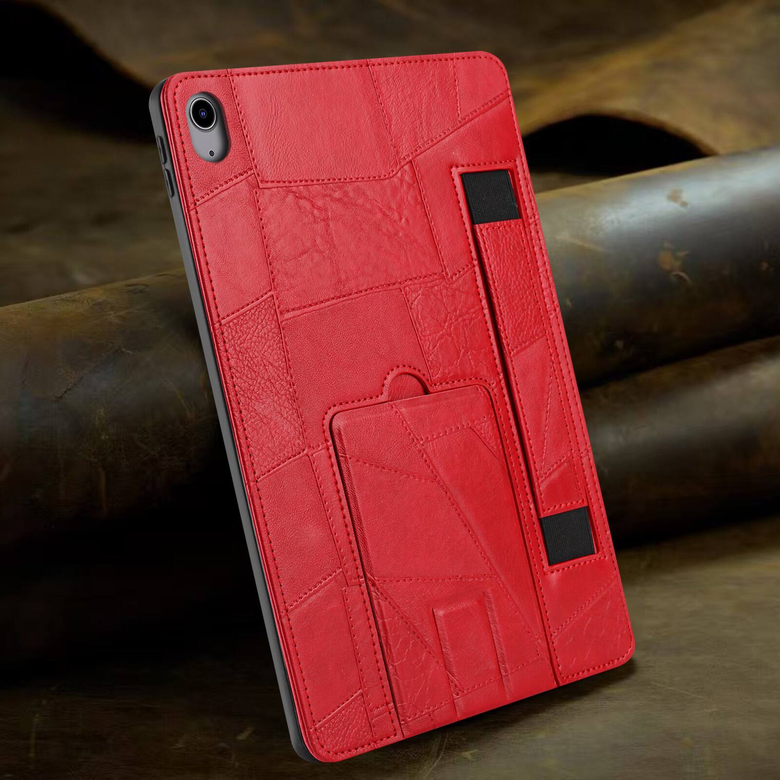 Alt View 1. Dteck - Leather Texture Case for Apple iPad (A16) 11" 2025, Shockproof Cover with Multi-Angle Stand and Secure Hand Strap - Red.