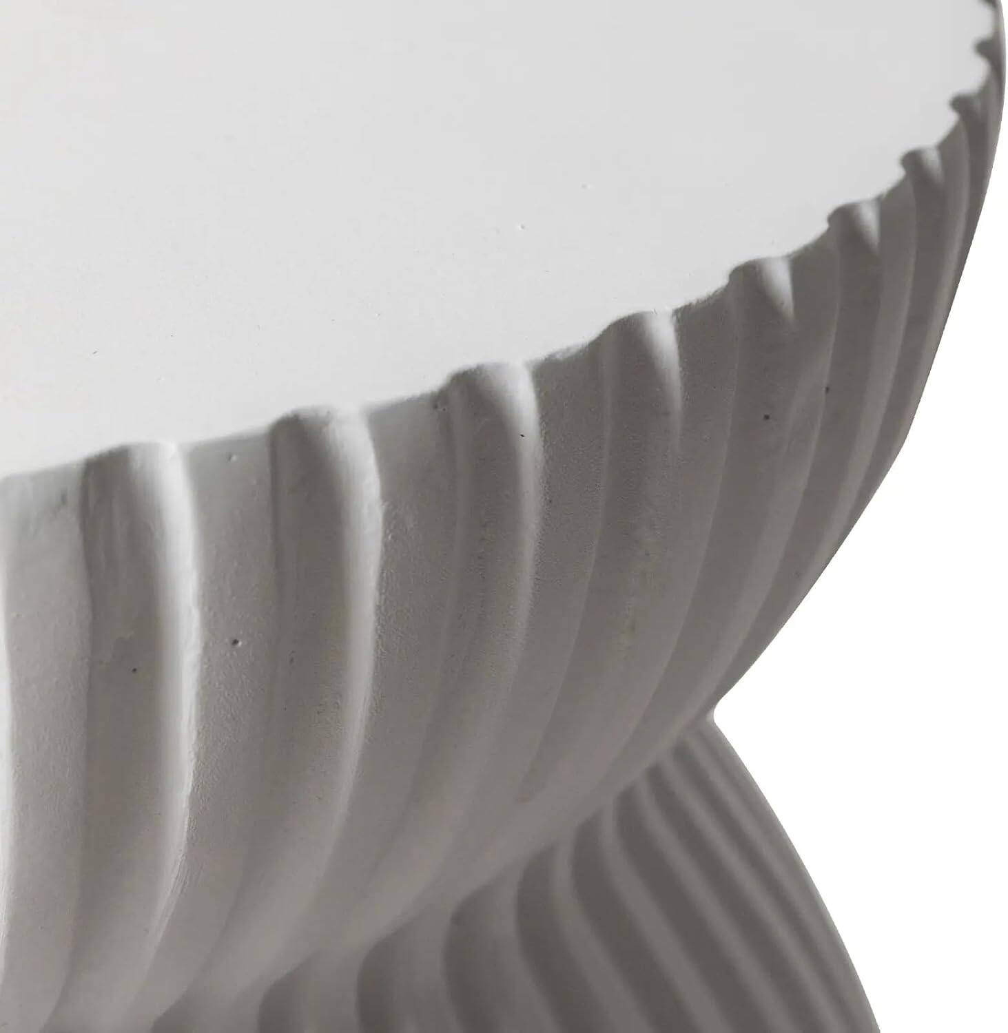 Alt View 4. LeisureMod - Mander Sculptural Hourglass Side Table - Ribbed Fiberstone Weather Resistant Outdoor Accent Table - White.