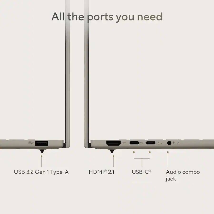 All the ports you need

- USB 3.2 Gen 1 Type-A
- HDMI 2.1
- USB-C
- Audio combo jack