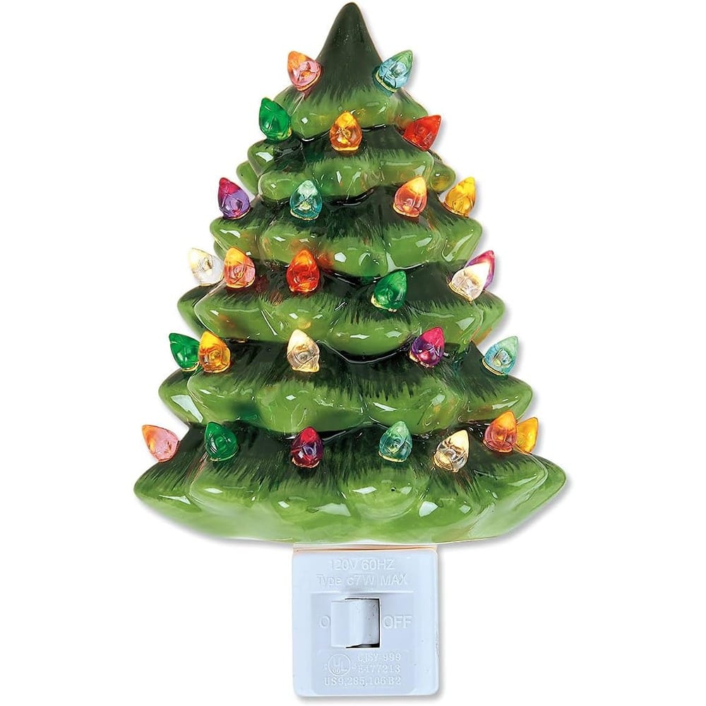 ACJPR - 6-Inch Ceramic Christmas Tree Night Light, Plug-in Holiday Decoration for Home, Bedroom, or Living Room