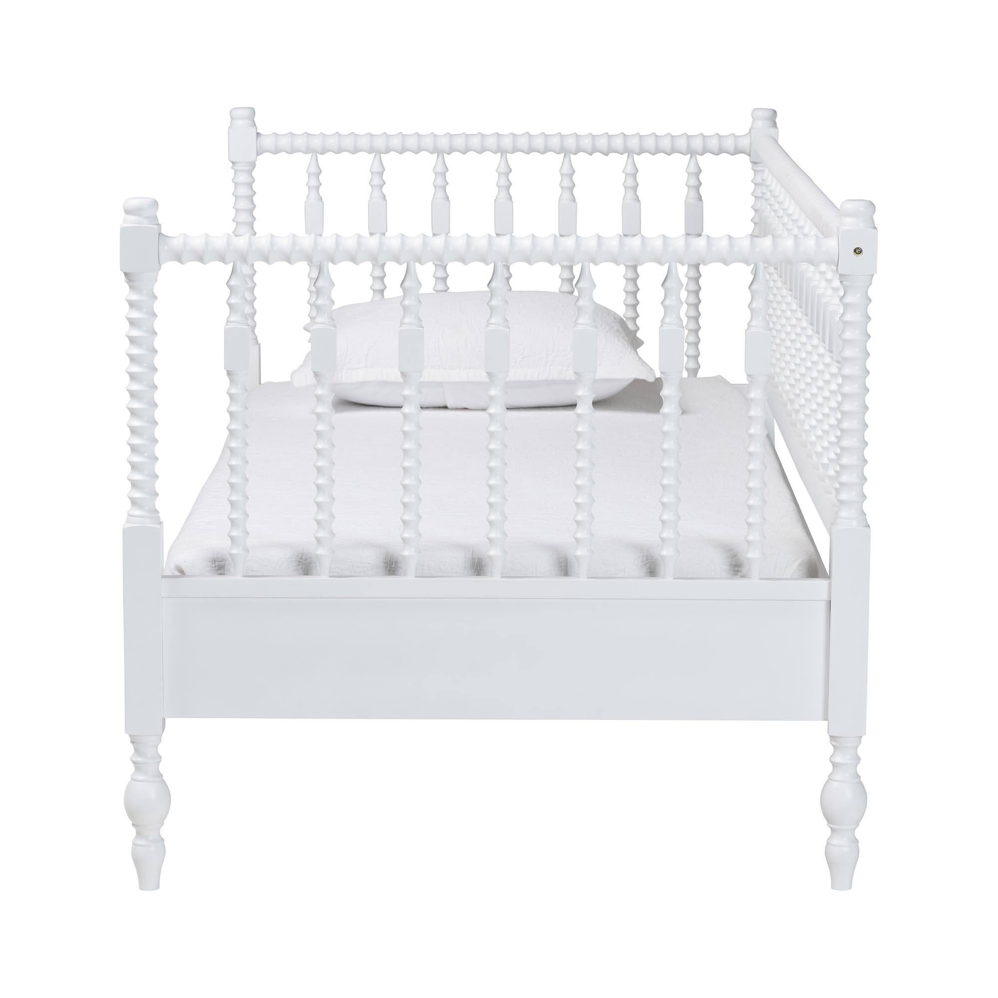 Angle. Baxton Studio - Callison Spindle Daybed - Turned Farmhouse Sofa Bed with Spoked Frame Border, Twin - White.
