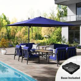 Mondawe - 10*13ft Large Patio Cantilever Umbrella Square with LED Light Panel and Base - Navy Blue