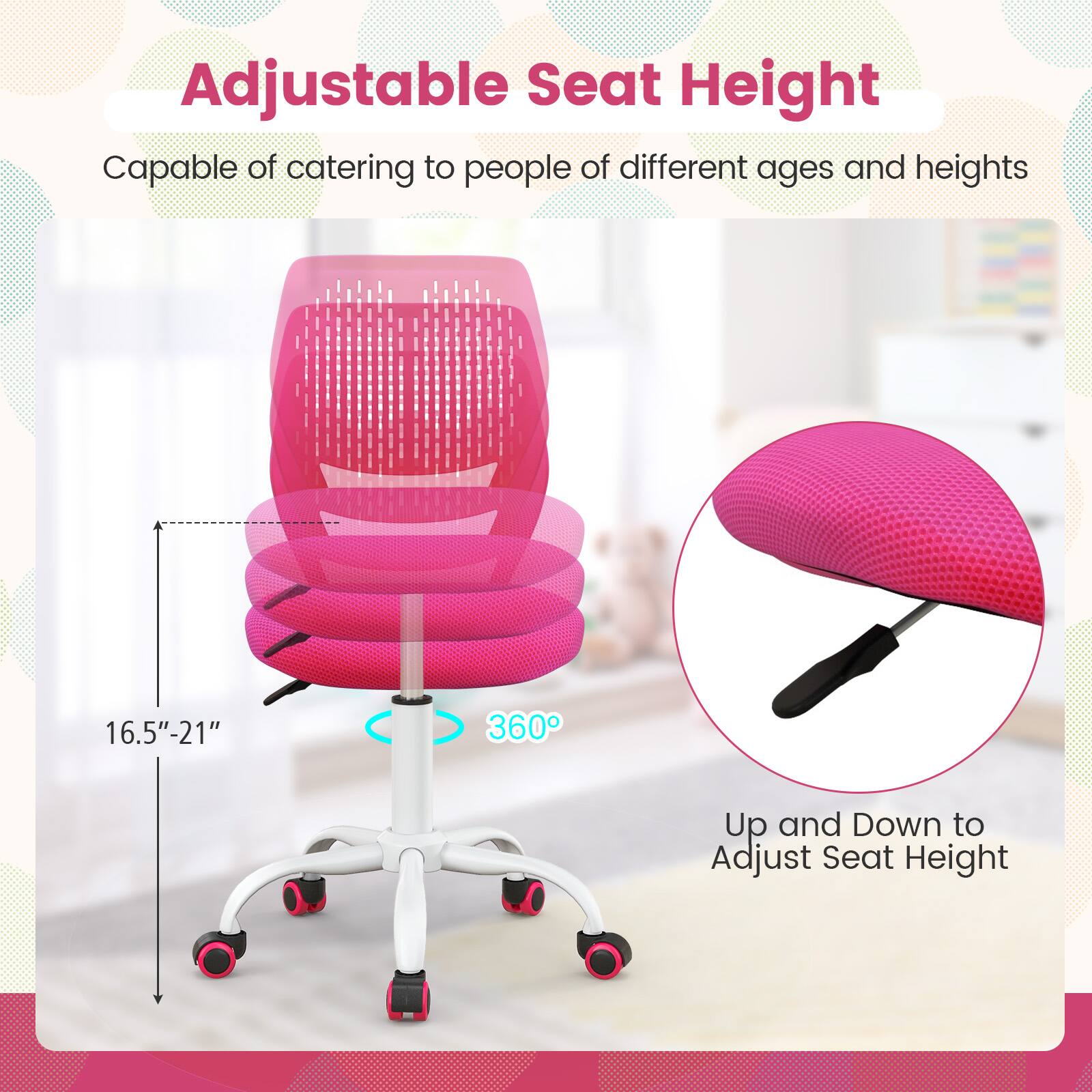 Adjustable Seat Height: Capable of catering to people of different ages and heights, 16.5"-21" Up and Down to Adjust Seat Height.