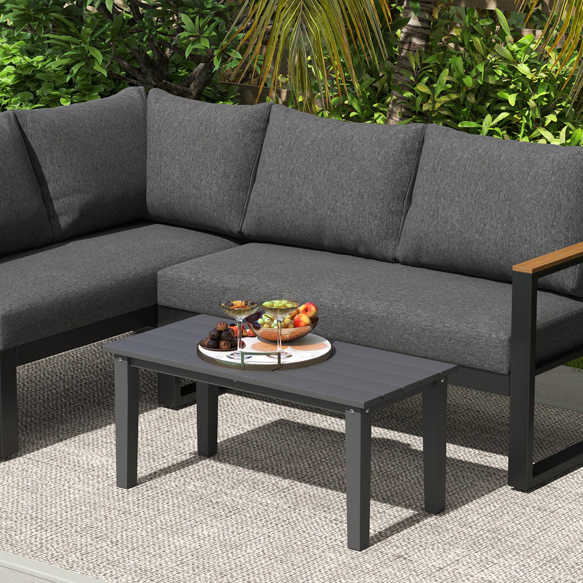 Alt View 8. Outsunny - HDPE Outdoor Coffee Table, All-Weather Rectangle Patio Coffee Table, Plastic Outdoor Patio Table - Black.