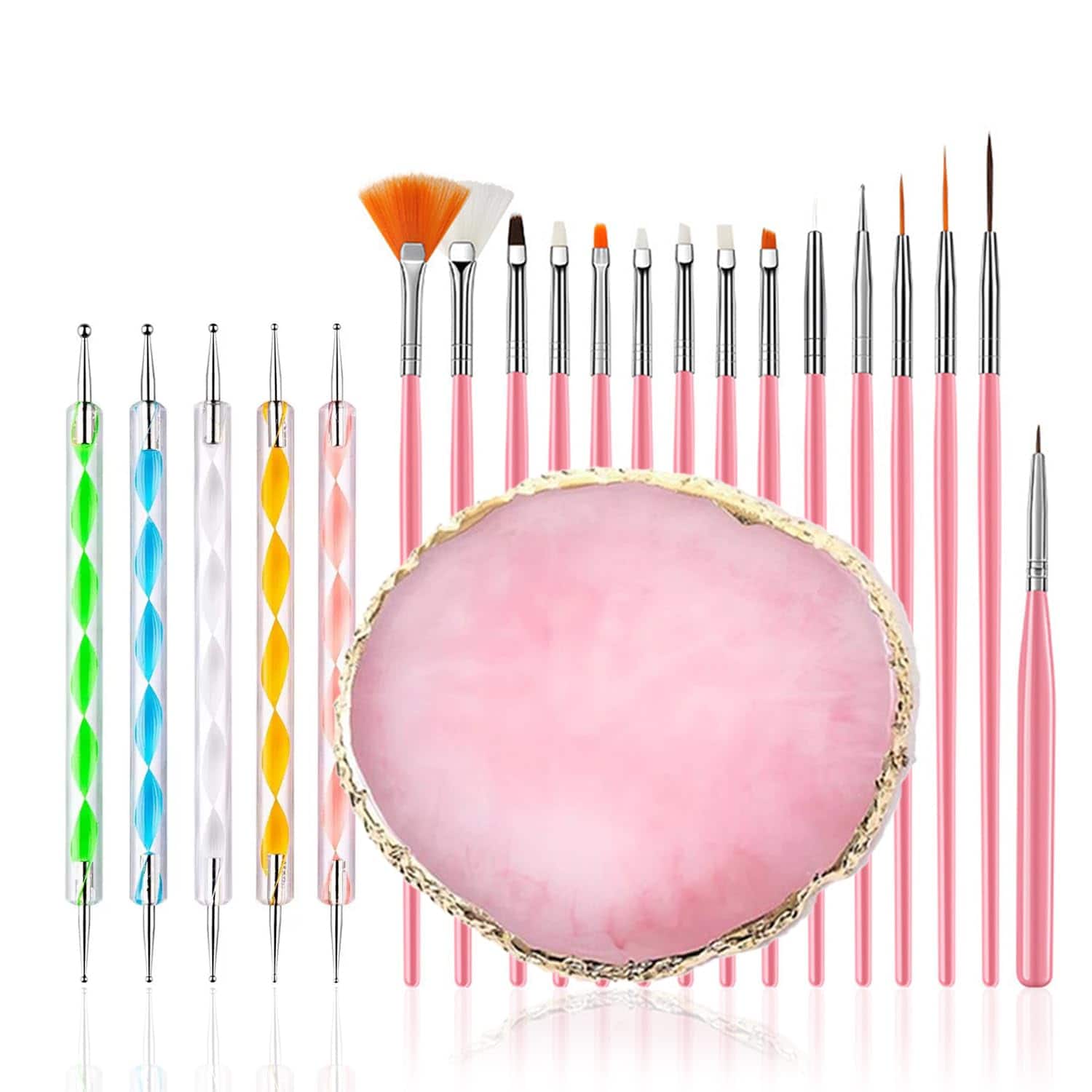 Stylel Star - 21Pcs Art Brushes Set Palette Dotting Pens Polish Mixing Double Ended Pen Liner Brush Drawing 21In Setart Design Tools