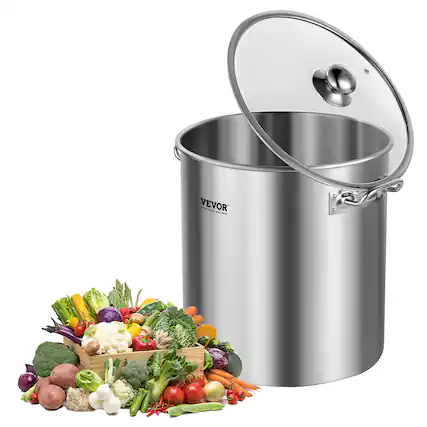 Front. VEVOR - Stainless Steel Stockpot, 24 Quart Cooking Pots, Cookware Sauce Pot with Lid, and Handle, Heavy Duty Grade Stock Pot - Stainless steel color.