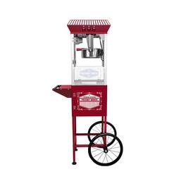 BEARSOLIM - Movie Theater-Style Popcorn Machine Maker with Cart and 12-Ounce Kettle - Vintage-Style Popper on Wheels - Red