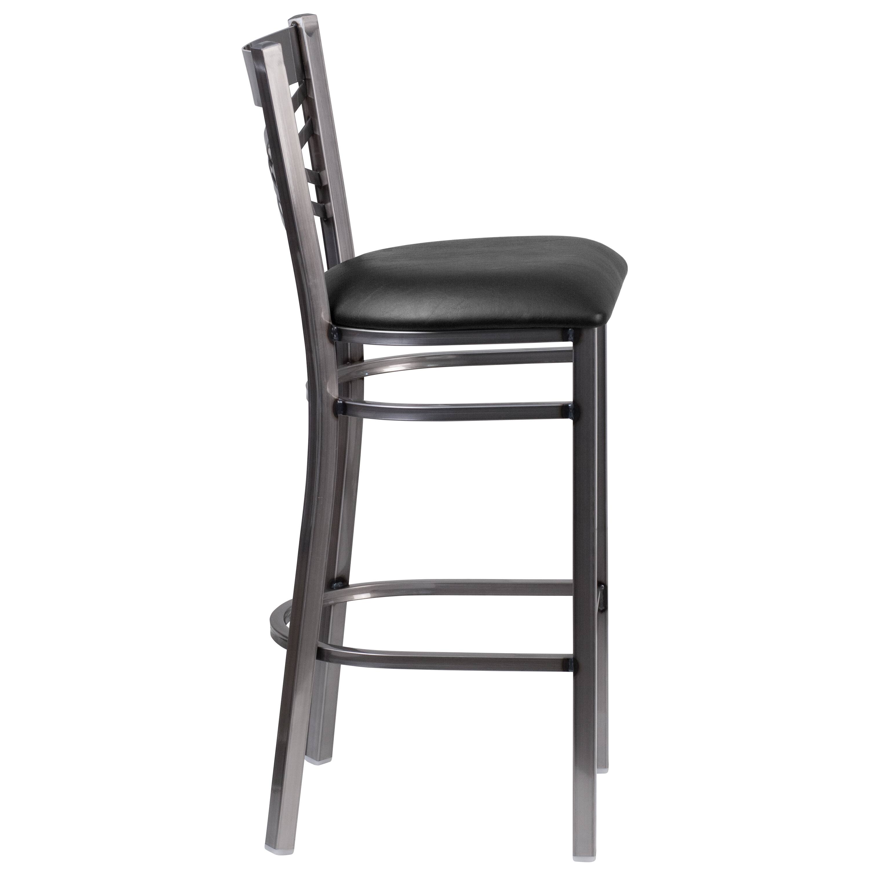 Alt View 6. Emma + Oliver - Clear Coated "X" Back Metal Restaurant Dining Barstool - Black Vinyl Seat/Clear Coated Metal Frame.