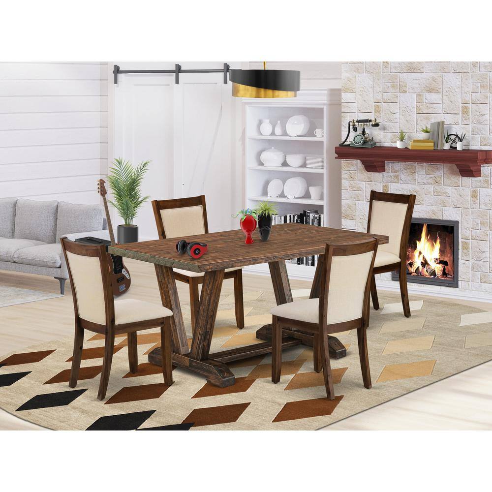 Angle. East West Furniture - East West Furniture 5-Pieces Dinette Set - 1 Dining Room Table with Trestle Base and 4 Light Beige Fabric Kitchen - Multi-Color.