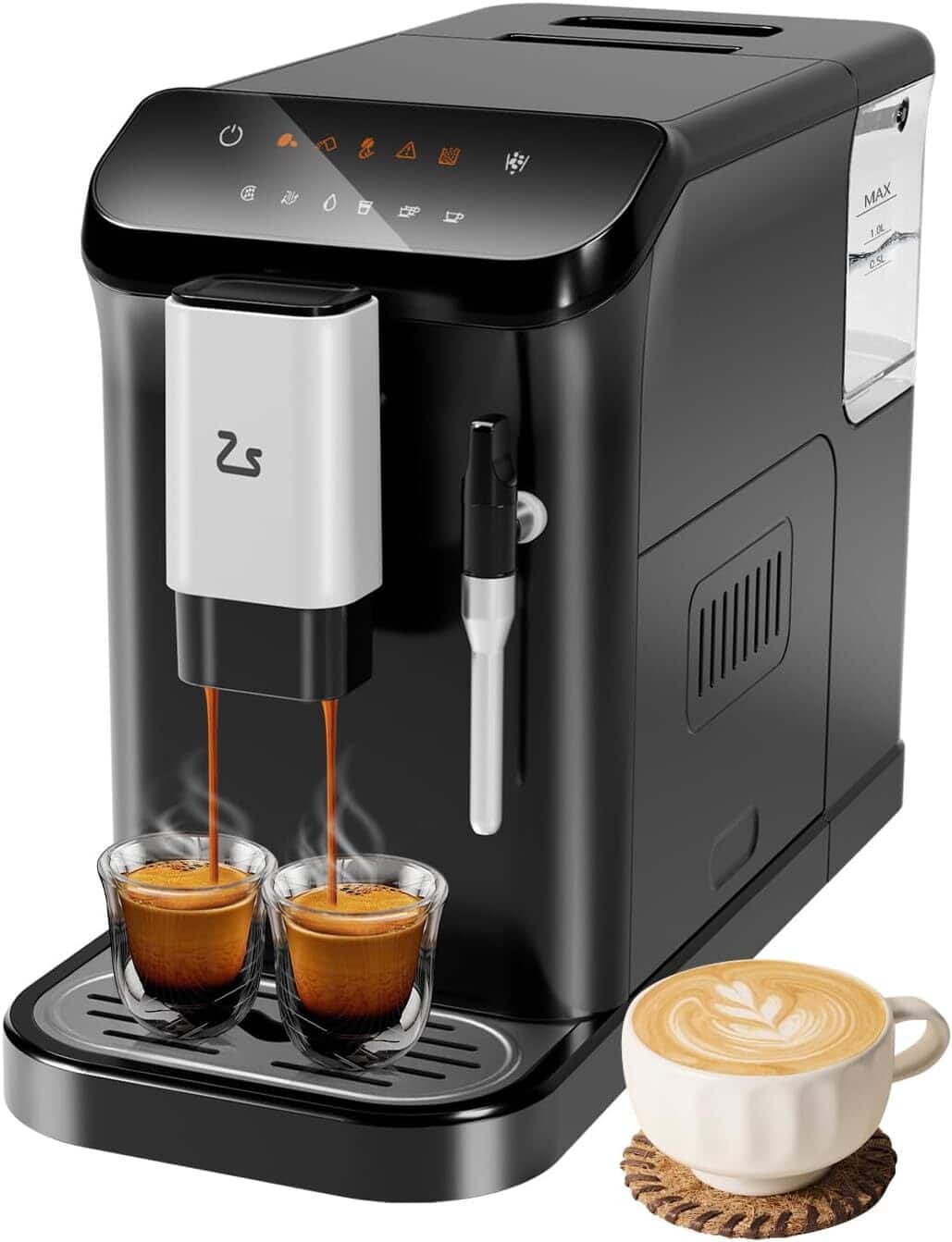 Acekool - 20 Bar Fully Automatic Espresso Machine, with Grinder & Milk Frother - Black