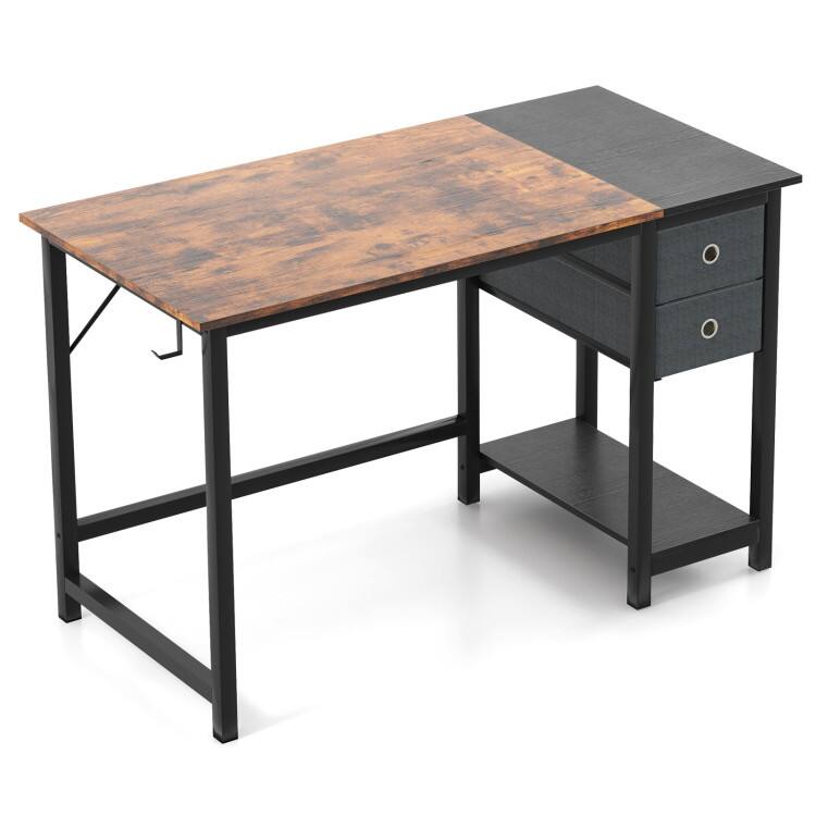 Left. Kadyn - 48/55-Inch Home Office Desk with 2 Drawers Hanging Hook-S, Home Office Desks, Gaming Computer Desks for Study,Working - Brown.