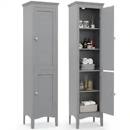 Ecooso - Tall Bathroom Floor Cabinet with Shutter Doors and Adjustable Shelf, Freestanding Storage - Gray