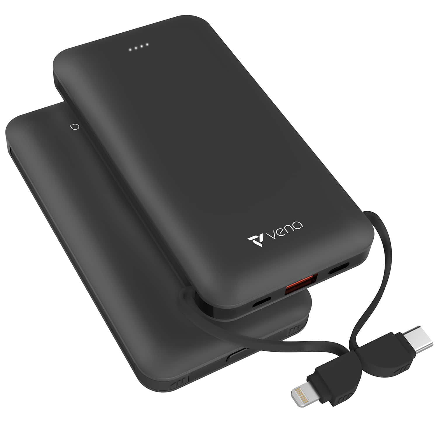 Vena - 10000 mAh Power Bank Portable Charger For iPhone 13 12 16 Pro Max Plus 15 14, Powerbank PD, QC 3.0 - Black