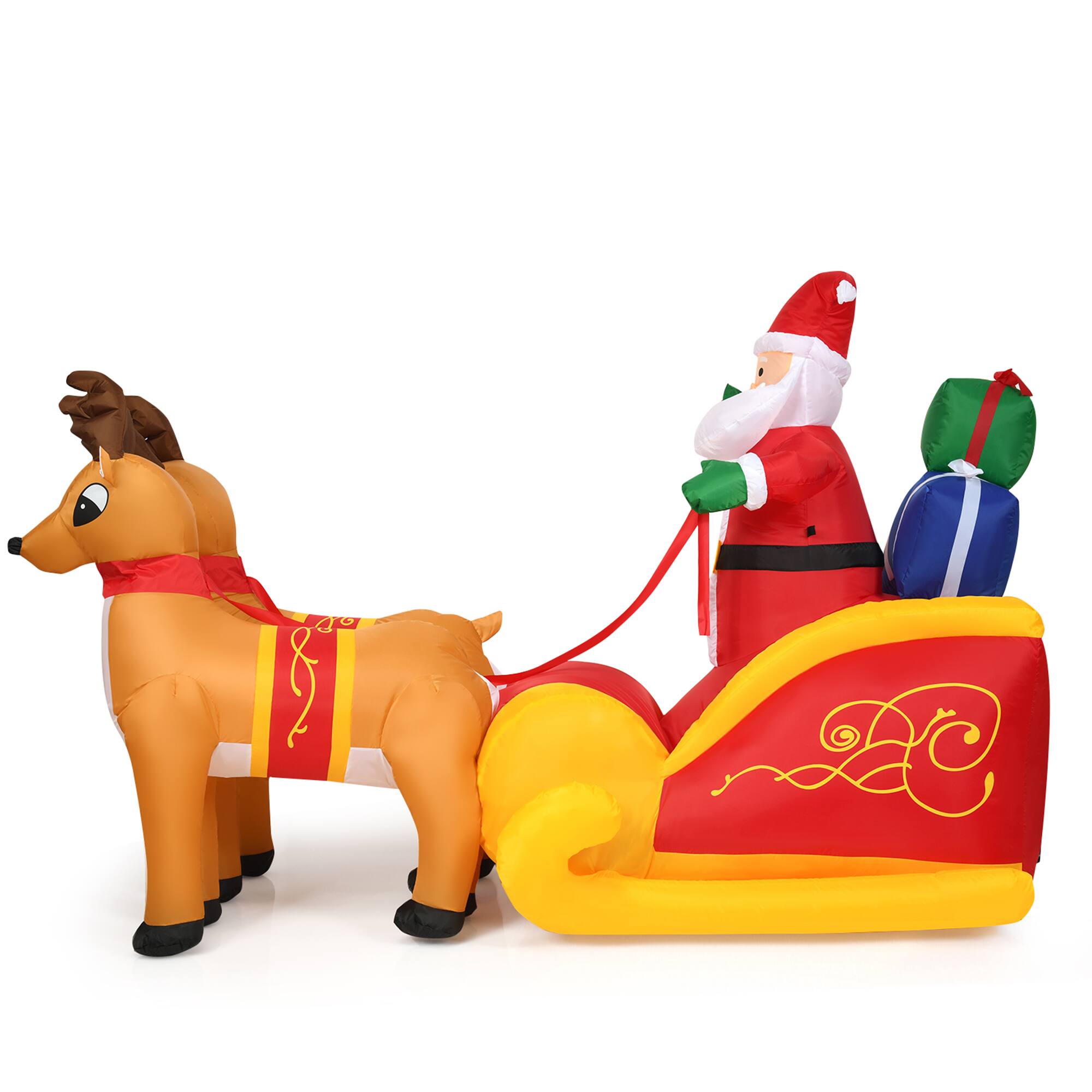 Alt View 4. Gymax - Gymax 7.5ft Inflatable Santa Reindeer Sled Christmas Decoration w/ LED Lights - Multi-colour.