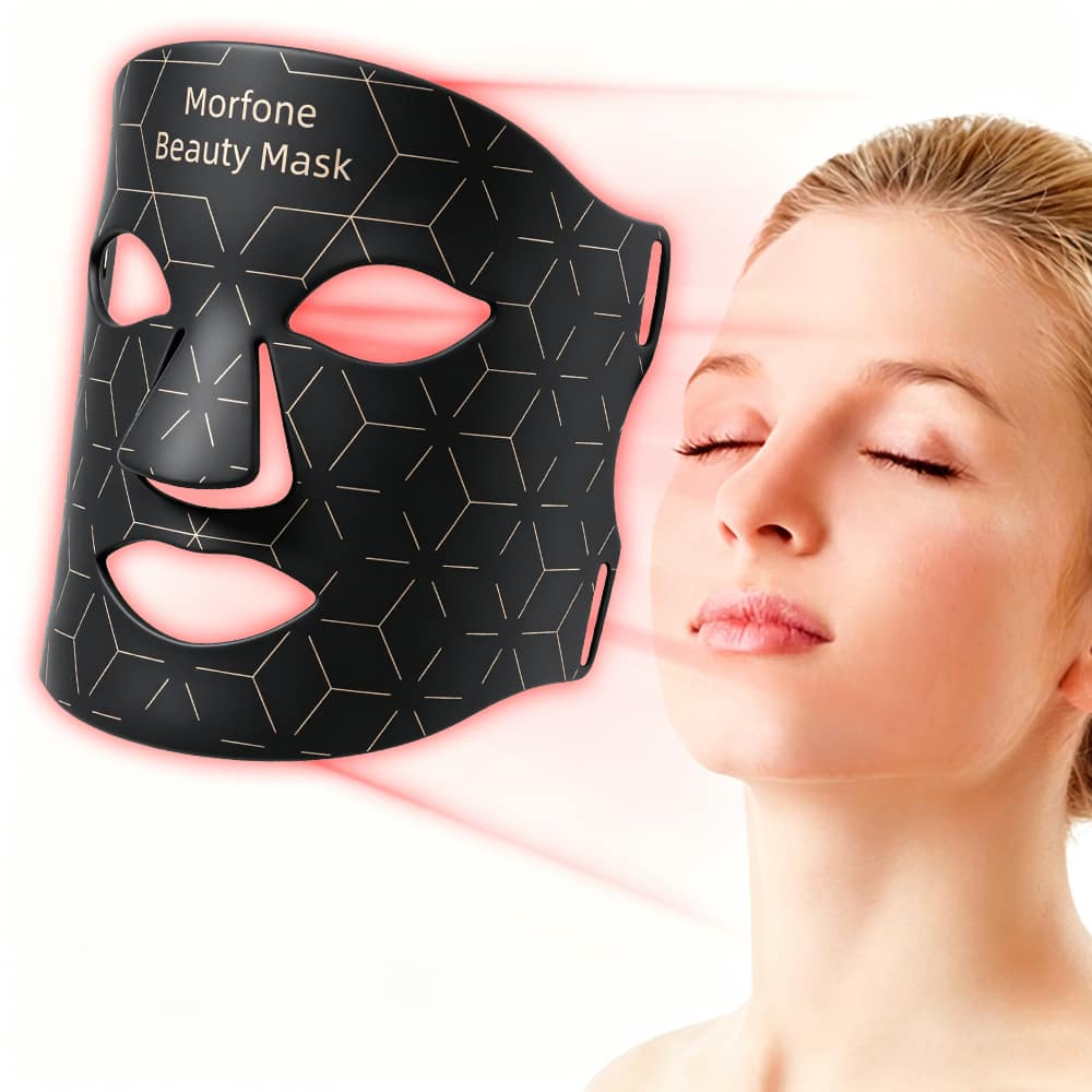 Morfone - 7 Color Light Hands Free Silicone Anti Wrinkle Facial and Neck Beauty Device - Black