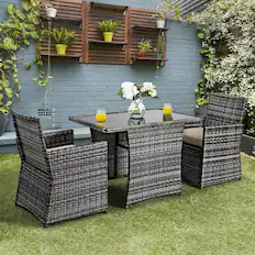 Front. Gymax - Gymax 3PCS Cushioned Wicker Rattan Patio Furniture Set Garden Yard Outdoor - as pic.