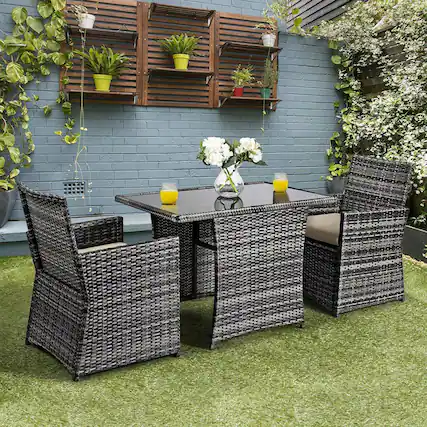 Front. Gymax - Gymax 3PCS Cushioned Wicker Rattan Patio Furniture Set Garden Yard Outdoor - as pic.