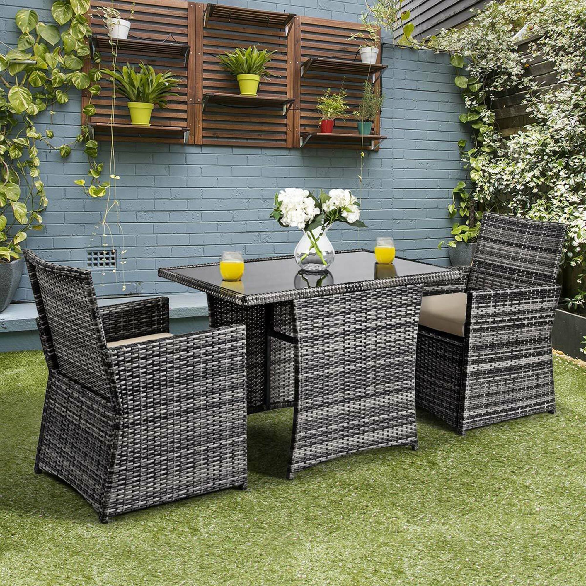 Front. Gymax - Gymax 3PCS Cushioned Wicker Rattan Patio Furniture Set Garden Yard Outdoor - as pic.