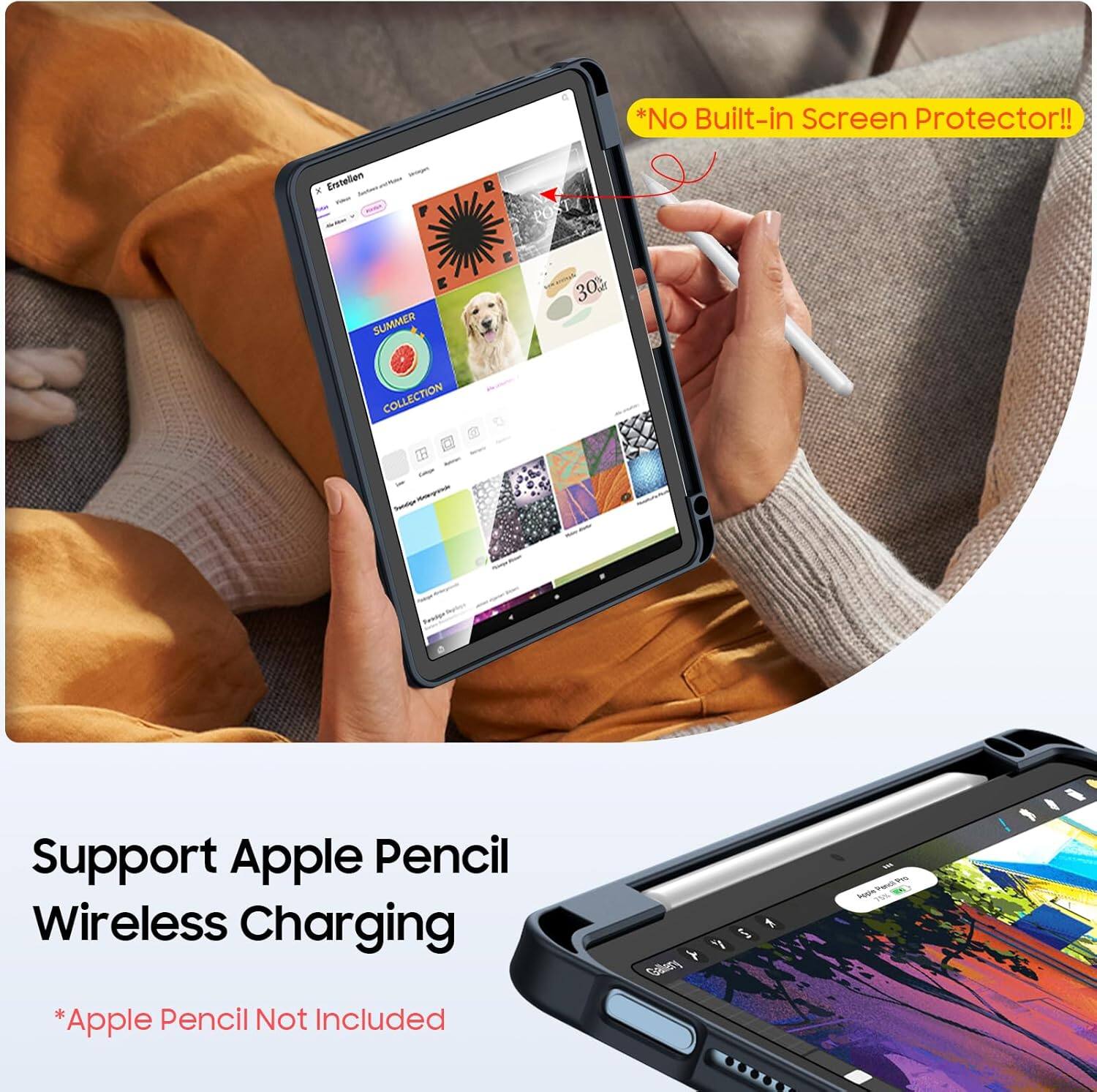 - No Built-in Screen Protector!!
- Erstellen x
- SUMMER 30% NET COLLECTION
- Support Apple Pencil Wireless Charging
- *Apple Pencil Not Included