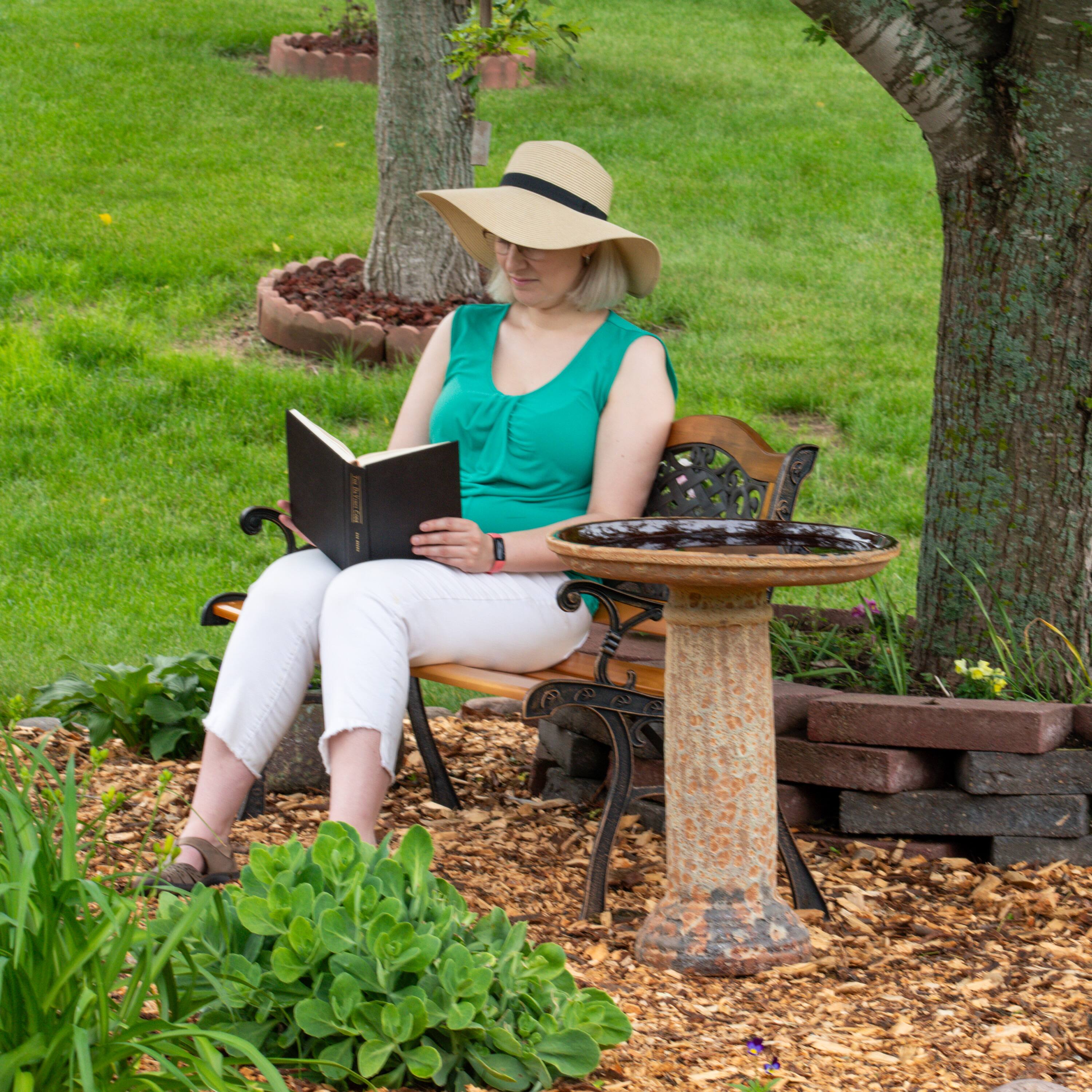 Alt View 4. Sunnydaze - Toulon 24.5” H Lava Finish Bird Bath - Brown.