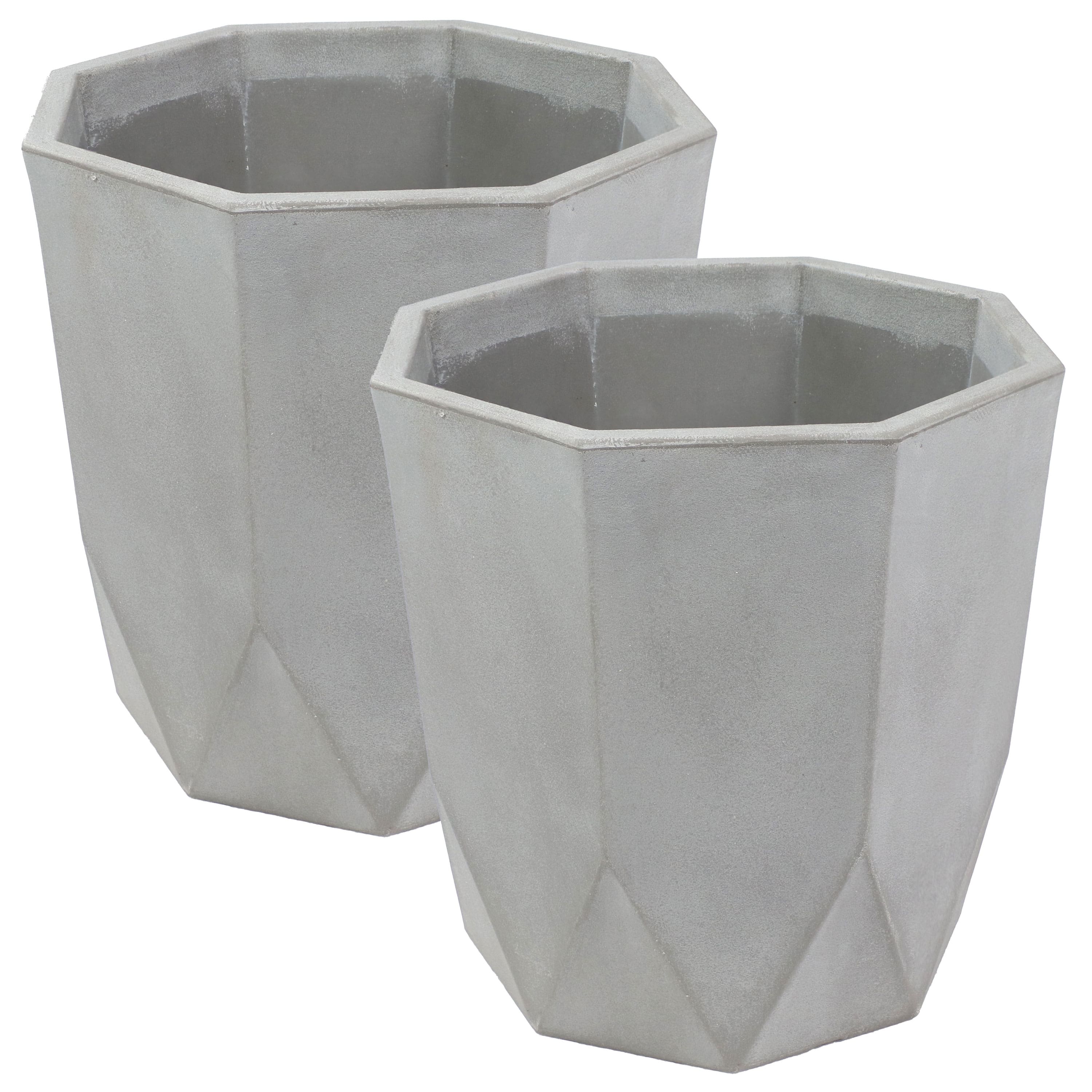 Sunnydaze - Modern Faceted Polyresin Outdoor Planter - Set of 2 - Light Gray price history on PriceWatchPro