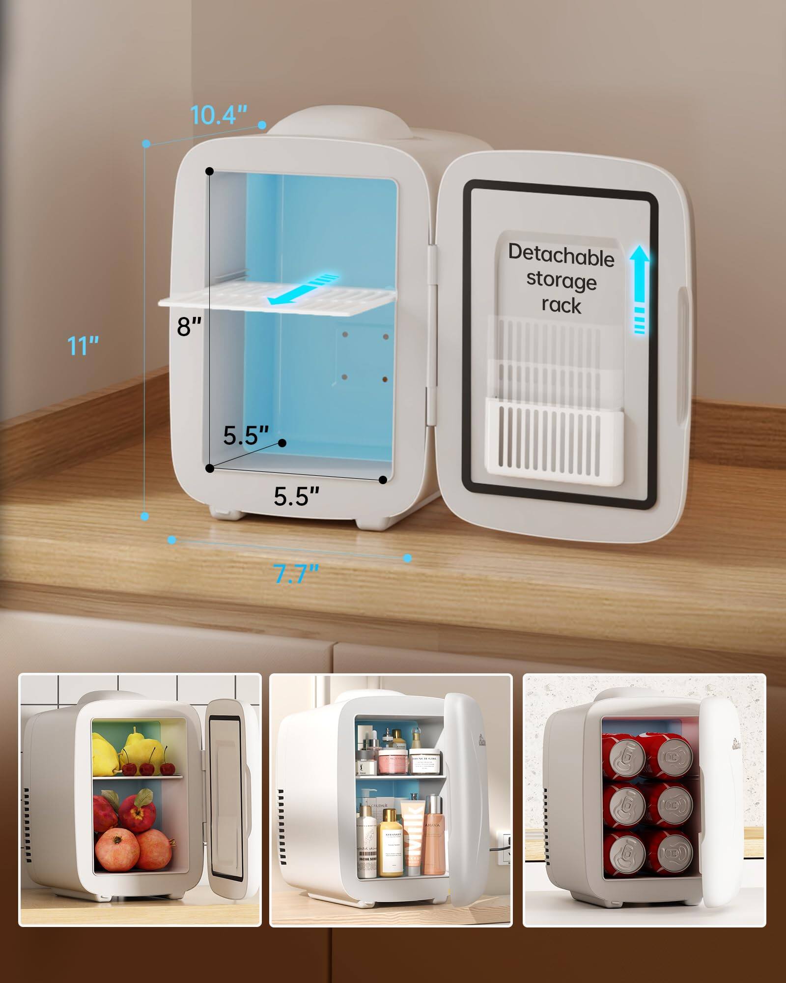 10.4" 11" 8" Detachable storage rack 5.5" 5.5" 7.7"
