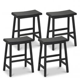Gymax - Solid Wood Saddle Bar Stools Set of 4 Backless Wooden Barstools w/Footrests - Black