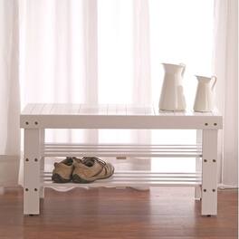 Hivvago - Solid Wood Shoe Rack Entryway Storage Bench - White