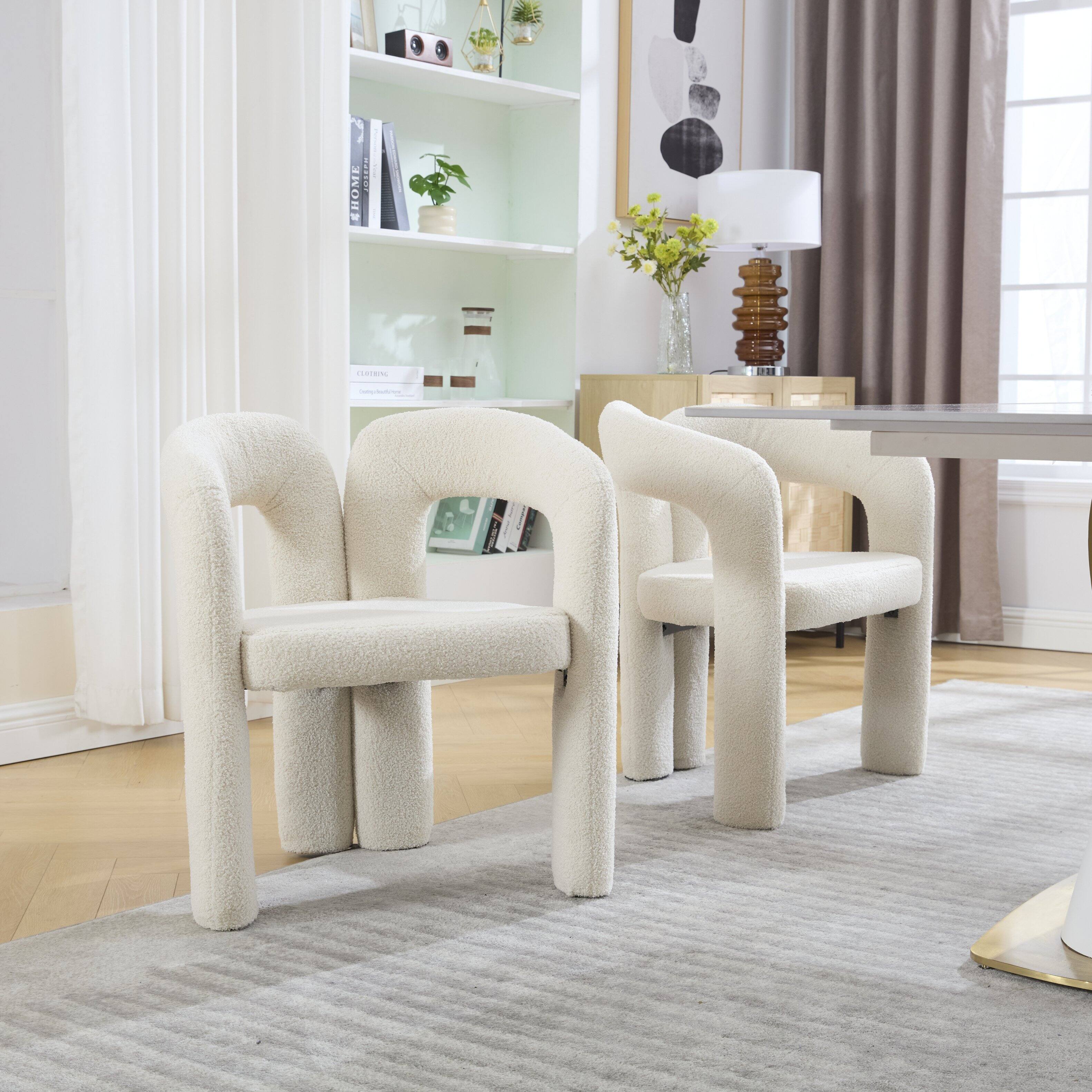 Alt View 8. Trinkets Crazed - Modern Barrel Dining Chairs Set of 2, Teddy Velvet Fabric Upholstered Kitchen  Accent Chairs with Arms/Open Back - Beige.