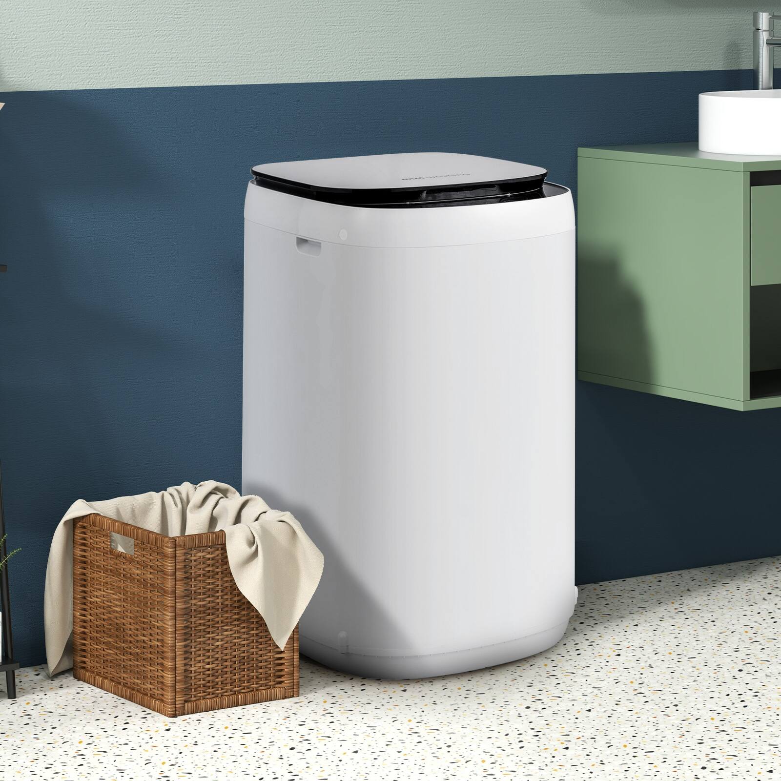 Left. Costway - 7.7 lb. Full Automatic Washing Machine 0.78 Cu. Ft. Compact Washer and Spinner Combo - White.
