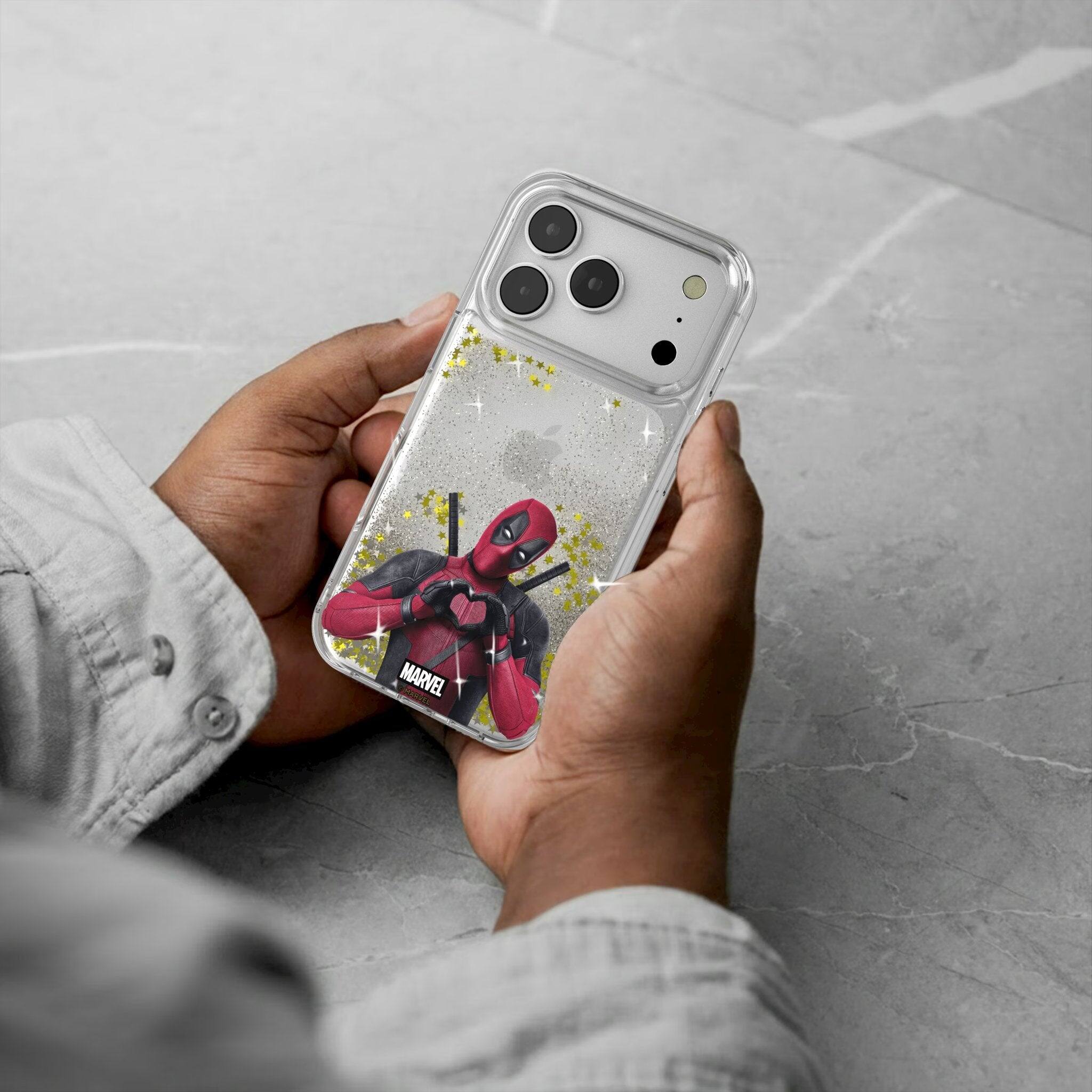 Alt View 1. Keyscaper - Marvel Badge Glitter Phone Case - Apple iPhone 17 Pro - Deadpool 2.