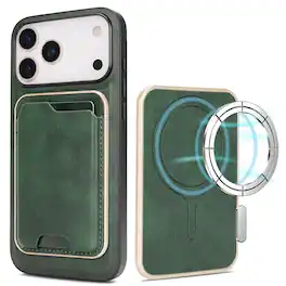 Dteck - 2-in-1 Magnetic Detachable Wallet Case for Apple iPhone 17 Pro Max, Shockproof PU Leather Phone Cover with Card Holder - Green