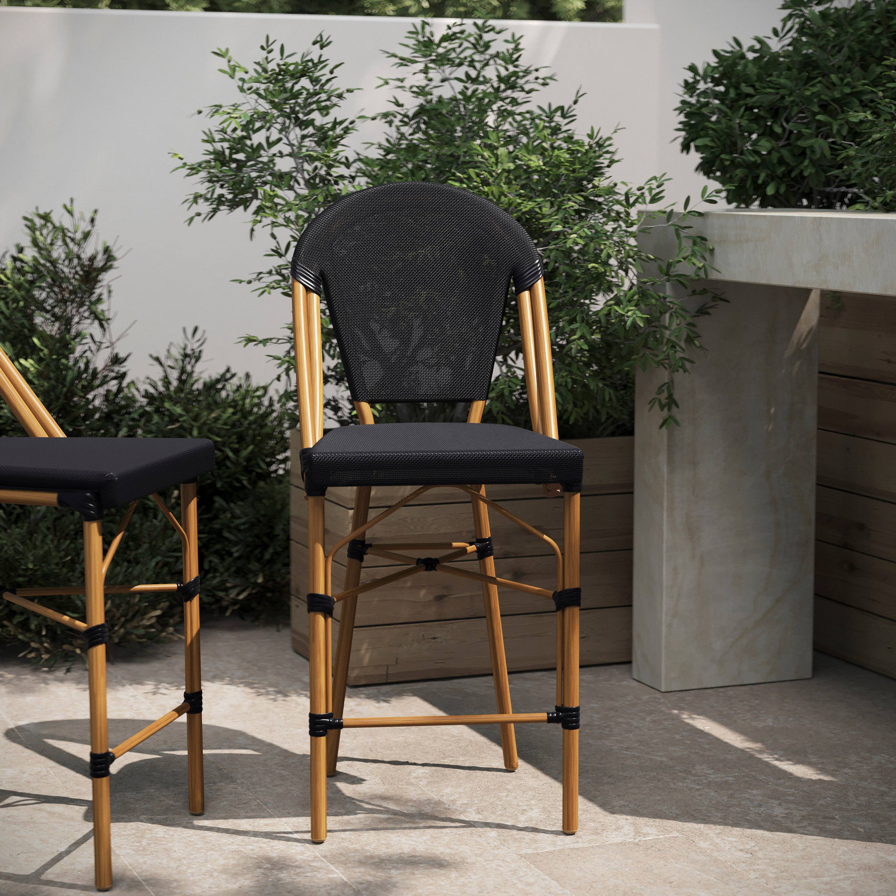 Alt View 1. Flash Furniture - Marseille Stackable Indoor/Outdoor Bistro 26" High Counter Height Stool, Commercial Grade, Black and Bamboo Finish - Black.