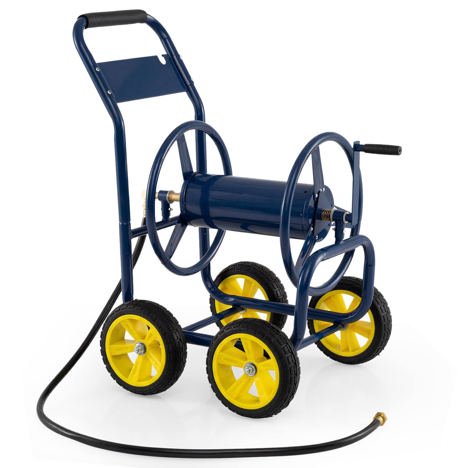 Front. Gymax - Gymax Garden Hose Reel Cart 4 Wheels 330 ft 5/8'' Large Capacity for Outside Yard Lawn Navy - Blue.