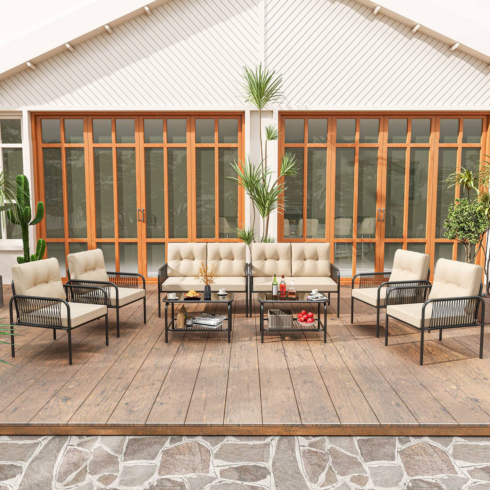 Alt View 1. Costway - Costway 8 PCS Patio Furniture Set with Loveseat Tempered Glass Coffee Table & Soft Cushions - Black.