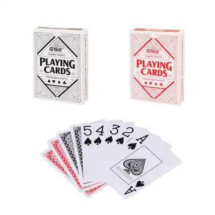 GSE - CARDS
JUMBO INDEX PLAYING CARDS
PREMIUM PLASTIC
STANDARD SIZE
5432A
CRESET
0.2028
QUALITY PLASTIC
GSE - CARDS
JUMBO INDEX PLAYING CARDS
PREMIUM PLASTIC
STANDARD SIZE